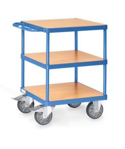 fetra® Schwerer Tischwagen mit 3 Böden, 500kg Tragkraft und quadratischer Ladefläche