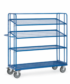 fetra® Etagenwagen mit verstellbaren Drahtgitterböden, 500kg Tragkraft, 3 lose Etagen, 1800mm hoch