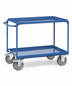 fetra® Tischwagen mit Stahlblechwannen, 400kg Tragkraft, 2 Böden, Griff waagerecht