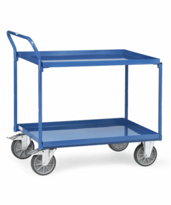 fetra® Tischwagen mit Stahlblechwannen, 400kg Tragkraft, 2 Böden, Griff hochstehend