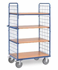 fetra® Etagenwagen mit Drahtgitter, 600kg Tragkraft, 4 Etagen, 1800mm Hoch