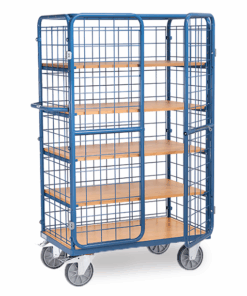 fetra® Etagenwagen mit Flügeltüren, 600kg Tragkraft, 5 Etagen, 1800mm hoch