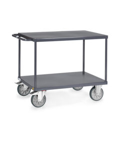 fetra® ESD-Tischwagen mit Stahlblechplattform, 500kg Tragkraft, 2 Böden, elektrisch Leitfähig