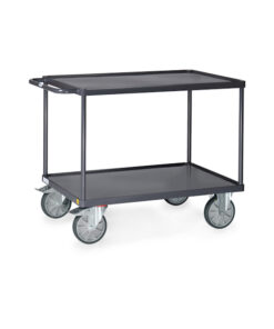 fetra® ESD-Tischwagen mit Stahlblechwanne, 500kg Tragkraft, 2 Böden, elektrisch Leitfähig