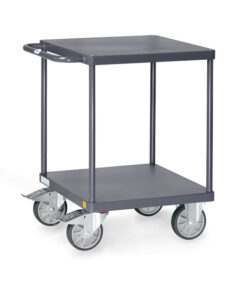 fetra® ESD-Tischwagen mit Stahlblechplattform, 500kg Tragkraft, 2 Böden, elektrisch Leitfähig