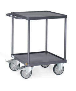 fetra® ESD-Tischwagen mit Stahlblechwanne, 500kg Tragkraft, 2 Böden, elektrisch Leitfähig