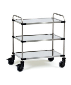 fetra® Edelstahlwagen mit Rohrschiebebügel und 3 Böden 150kg Tragkraft