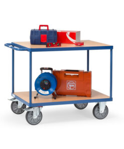 fetra® Schwerer Tischwagen mit 2 Holzplattformen 500kg Tragkraft