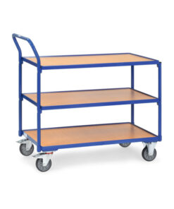fetra® Leichter Tischwagen mit 3 Böden aus Holz, Griff hochstehend