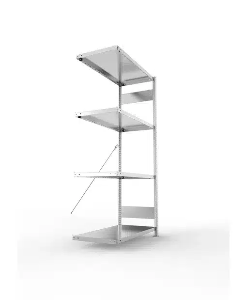 META Fachboden-Anbauregal CLIP SET, 2000 Höhe, 1000mm Breite, 500mm Tiefe, mit 4 Fachböden, Fachlast 230kg, verzinkt – Bild 4