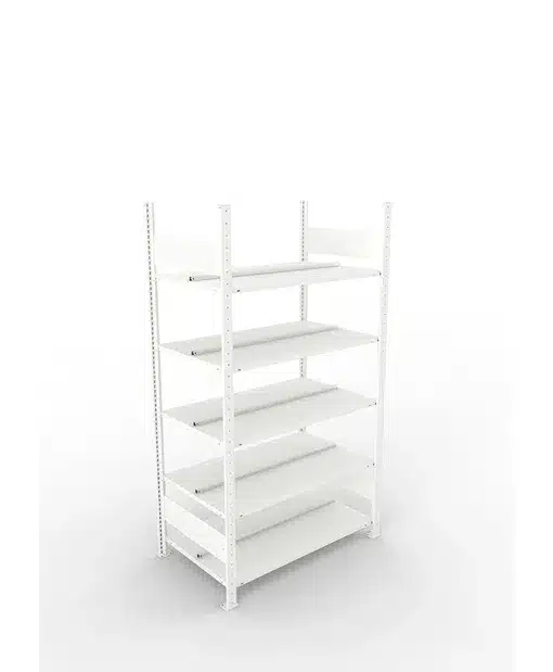 META Büroregal COMPACT doppelseitig, 1850 Breite, 600mm Tiefe, mit 5 Böden, Fachlast 100kg, lichtgrau