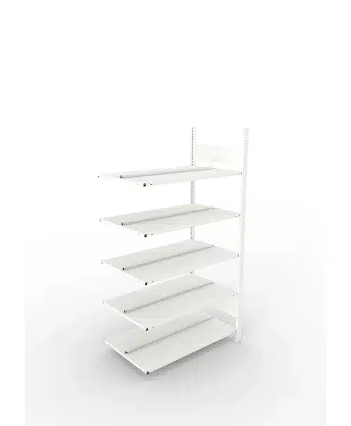 META Büro-Anbauregal COMPACT doppelseitig, 1850 Breite, 600mm Tiefe, mit 5 Böden, Fachlast 100kg, lichtgrau