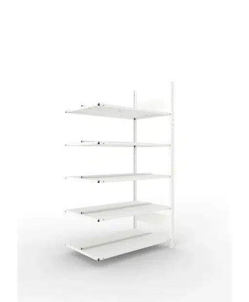 META Büro-Anbauregal COMPACT doppelseitig, 1850 Breite, 600mm Tiefe, mit 5 Böden, Fachlast 100kg, lichtgrau – Bild 2