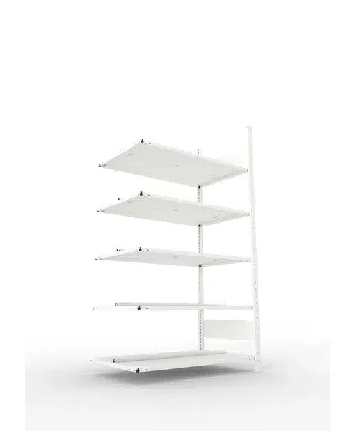 META Büro-Anbauregal COMPACT doppelseitig, 1850 Breite, 600mm Tiefe, mit 5 Böden, Fachlast 100kg, lichtgrau – Bild 3