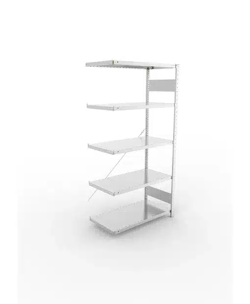 META Fachboden-Anbauregal S3 CLIP, 2000mm Höhe. 1000mm Breite, mit 5 Fachböden, 230kg Fachlast, verzinkt