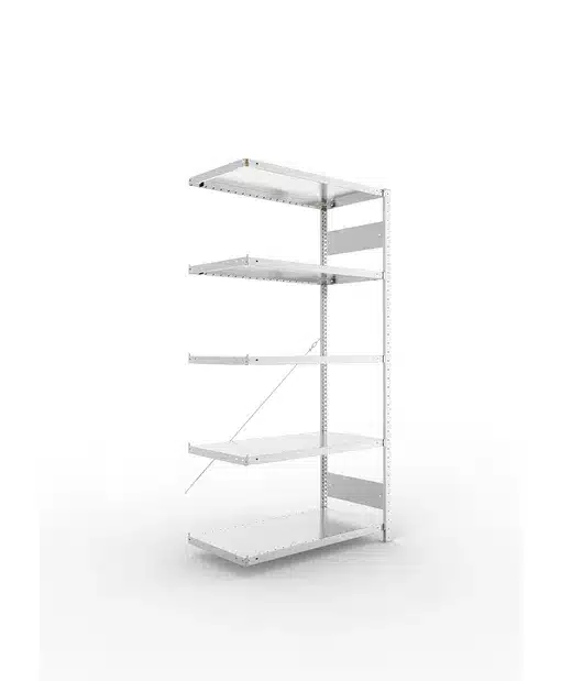 META Fachboden-Anbauregal S3 CLIP, 2000mm Höhe. 1000mm Breite, mit 5 Fachböden, 230kg Fachlast, verzinkt – Bild 2