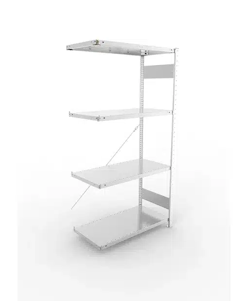 META Fachboden-Anbauregal CLIP SET, 2000mm Höhe, 1000mm Breite, mit 4 Fachböden, Fachlast 150kg, verzinkt