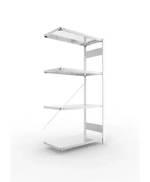 META Fachboden-Anbauregal CLIP SET, 2000mm Höhe, 1000mm Breite, mit 4 Fachböden, Fachlast 150kg, verzinkt – Bild 2
