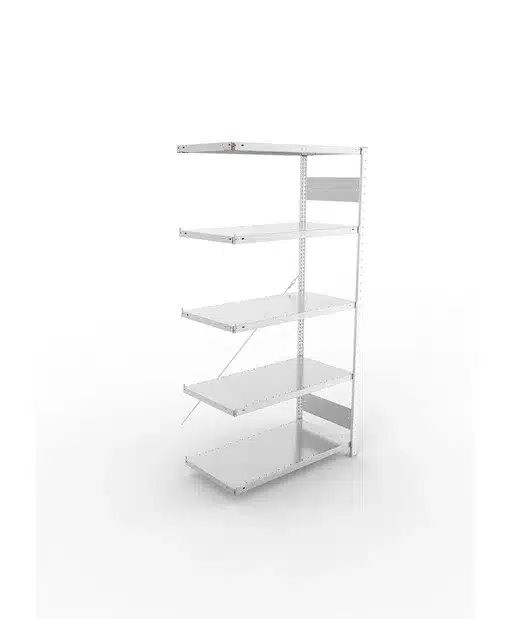 META Fachboden-Anbauregal S3 CLIP, 2000mm Höhe, 1000mm Breite, mit 5 Fachböden, 150kg Fachlast, verzinkt