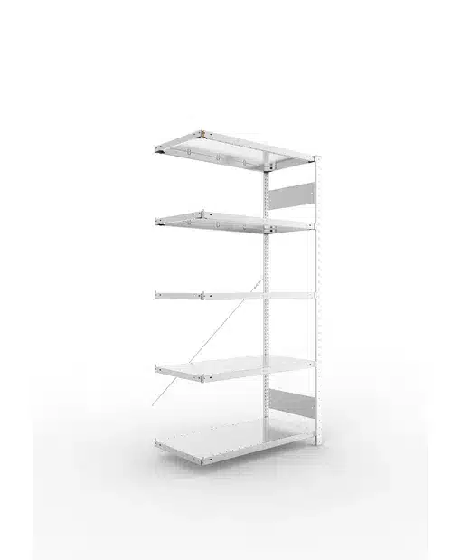 META Fachboden-Anbauregal S3 CLIP, 2000mm Höhe, 1000mm Breite, mit 5 Fachböden, 150kg Fachlast, verzinkt – Bild 2