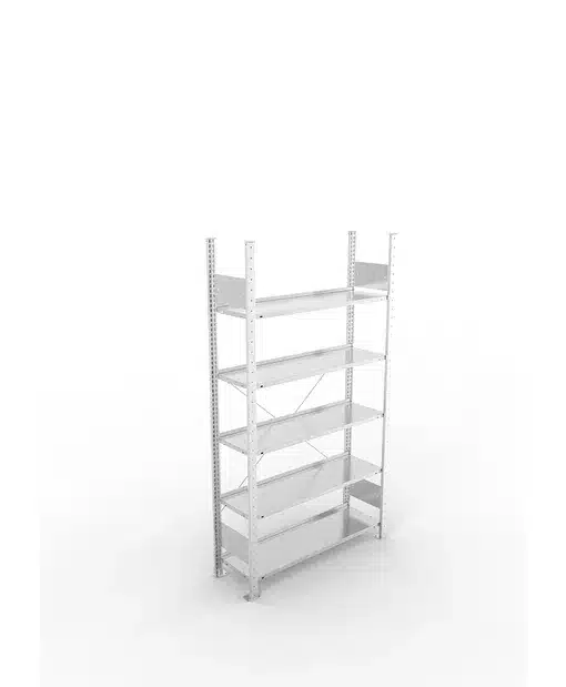 META Büroregal S3 COMPACT, 1850mm Höhe, 300mm Tiefe, mit 5 Böden, Fachlast 80kg, verzinkt