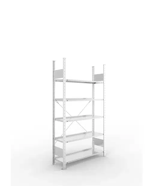 META Büroregal S3 COMPACT, 1850mm Höhe, 300mm Tiefe, mit 5 Böden, Fachlast 80kg, verzinkt – Bild 2