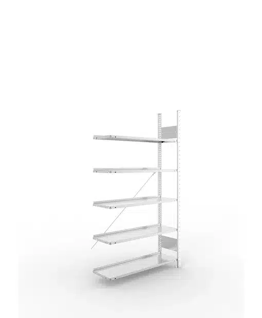 META Büro-Anbauregal S3 COMPACT, 1850mm Höhe, 300 mm Tiefe, mit 5 Böden, Fachlast 80kg, verzinkt