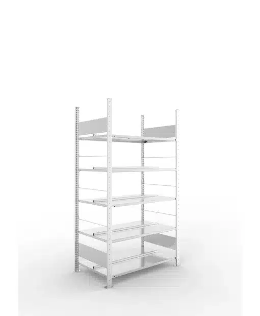 META Büroregal S3 COMPACT, 1850mm Höhe, 600 mm Breite, doppelseitig mit 5 Böden, Fachlast 100kg, verzinkt – Bild 2