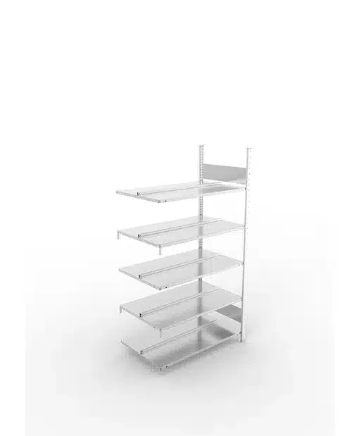 META Büro-Anbauregal S3 COMPACT, 1850 Höhe, 600mm Tiefe, doppelseitig mit 5 Böden, Fachlast 100kg, verzinkt