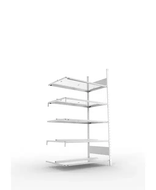 META Büro-Anbauregal S3 COMPACT, 1850 Höhe, 600mm Tiefe, doppelseitig mit 5 Böden, Fachlast 100kg, verzinkt – Bild 3