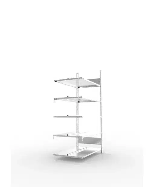 META Büro-Anbauregal S3 COMPACT, 1850 Höhe, 600mm Tiefe, doppelseitig mit 5 Böden, Fachlast 100kg, verzinkt – Bild 4