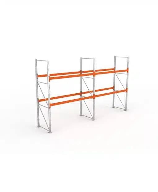 META Palettenregal MULTIPAL 3300mm Höhe, 5400mm Breite, 1100mm Tiefe, 3 Lagerebenen inkl. Boden, verzinkt / rotorange