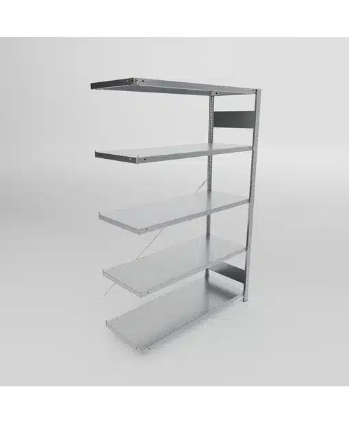 META Fachboden-Anbauregal S3 CLIP, 2000mm Höhe. 1300mm Breite, mit 5 Fachböden, 150kg Fachlast, verzinkt