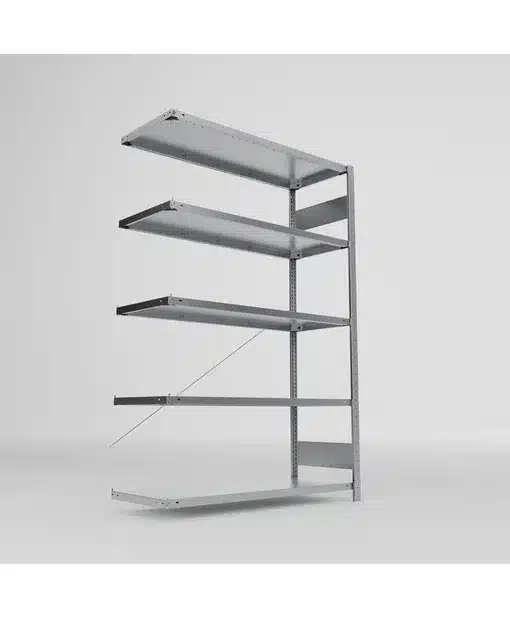 META Fachboden-Anbauregal S3 CLIP, 2000mm Höhe. 1300mm Breite, mit 5 Fachböden, 150kg Fachlast, verzinkt – Bild 3