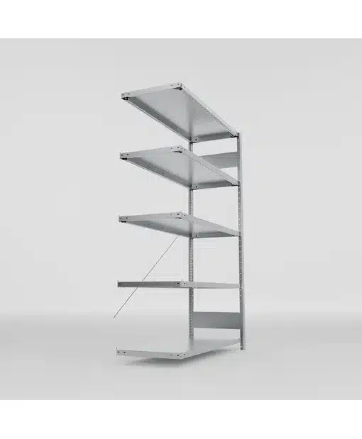 META Fachboden-Anbauregal S3 CLIP, 2000mm Höhe. 1300mm Breite, mit 5 Fachböden, 150kg Fachlast, verzinkt – Bild 4